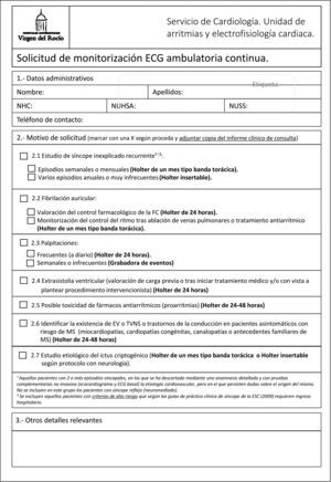 Formulario de solicitud de monitorización ambulatoria. Hospital Universitario Virgen del Rocío.