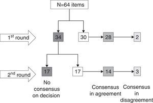 Distribution of the criteria on which there was agreement and disagreement in the successive rounds.