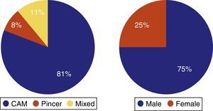 Graph of demographic data, type of alteration and findings on magnetic resonance arthrography and arthroscopy.