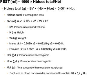 Calculation of estimated total blood loss (ETBL) (Good et al.).