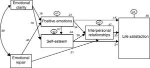 Final structural model to predict life satisfaction.