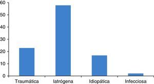 Etiología de estenosis de uretra (porcentaje).