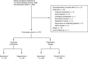 Study flowchart. Patients included in the study according to prevention strategy.