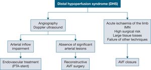Distal hypoperfusion syndrome. AVF, arteriovenous fistula; IMN, ischaemic monomelic neuropathy; PTA, percutaneous transluminal angioplasty.
