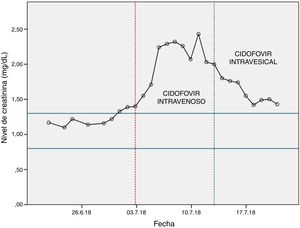 Evolution of creatinine levels during hospital stay.