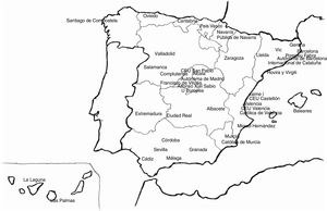 Map of Spain with the location of universities where the degree in medicine is taught.