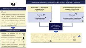 Recommendations and therapeutic options in refractory lupus nephritis. SLE: systemic lupus erythematosus; MPAA: Mycophenolic Acid Analogues.
