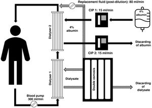Device assembled for the procedure. CIP: continuous infusion pump.