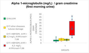 G1N group (G1T- diseases that produce tubular damage); A1M: alpha-1-microglobulin; DM: diabetes mellitus; AHT: arterial hypertension; U1M: first-morning urine.