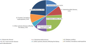 Distribution of incident patients on kidney replacement therapy in 2023 by primary kidney disease.