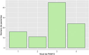 Distribution of PAM-13 level in patients undergoing hemodialysis.