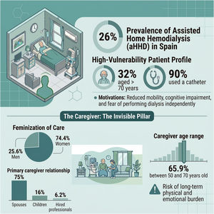 Clinical and social profile of patients on assisted home hemodialysis (assisted HHD) and their caregivers in Spain.
