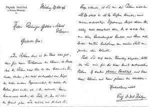 Carta enviada por W.C. Roentgen.