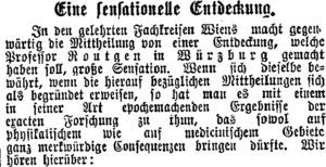 Vista parcial de la primera noticia aparecida sobre el descubrimiento de los rayos X, en un diario de Viena2.