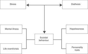 Stress-diathesis model for suicidal behaviour (Adapted from Mann, 2003).