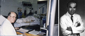 William Kelly with the first transplant recipient; Richard Lillehei.