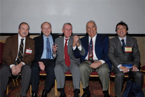 At the 40th anniversary of the first pancreatic transplantation: D. Casanova, D. Sutherland, T. Starzl, J. Najarian, L. Fernández-Cruz.