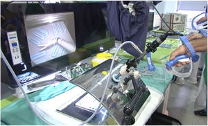 Simulation at our hospital with FlexDex® in pelvi-trainer.