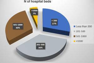 Distribution of the hospitals that completed the survey, according to number of hospital beds.