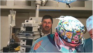 Remote consultation. Remote consultation and image of the expert surgeon’s avatar who is providing the team intraoperative assessment.