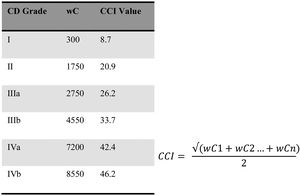 Comprehensive Complications Index as proposed by Slankamenac et al. in 201321. CD grade V complications always result in a score of 100.
