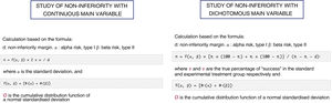 Formulas for calculating the sample of non-inferiority studies.