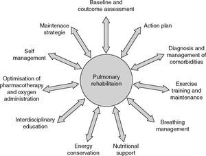 Key components of pulmonary rehabilitation.