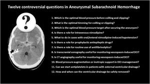 Summary of the twelve controversial questions in aneurysmal subarachnoid hemorrhage.
