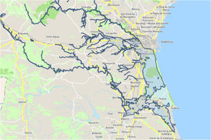 Flood-affected areas in the Valencia region following the October 2024 DANA event. Base map obtained from the Visor Cartogràfic de la Generalitat Valenciana (Institut Cartogràfic Valencià, ICV), publicly accessible at the ICV web platform. © Institut Cartogràfic Valencià (Generalitat Valenciana).