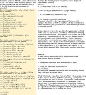 Corrective questions for the version into Spanish of the Systemic Sclerosis Questionnaire.