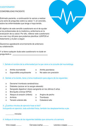 Specific questionnaire for patients with rheumatoid arthritis, axial spondyloarthritis and psoriatic arthritis.