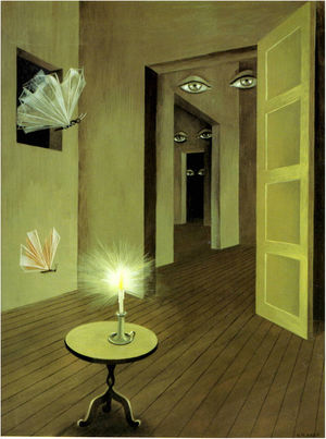Insomnia I. Gouache/paperboard, 1947. Reproduced with permission of the Visual Entidad de Gestión de Artistas Plásticos de España and the Sociedad Mexicana de Autores de las Artes Plásticas. D.R. © Remedios Varo/VEGAP/SOMAAP/México/2023.