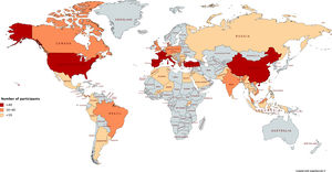 World map showing the distribution of residents participating in the survey across Countries worldwide.