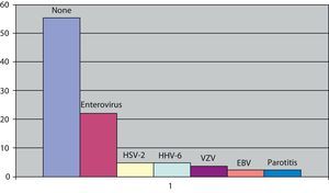 Histogram indicating the aetiologies of the viral meningitis study. CMV: cytomegalovirus; EBV: Epstein–Barr virus; HHV-6: human herpes virus 6; HSV: herpes simplex virus type 2; VZV: varicella-zoster virus.