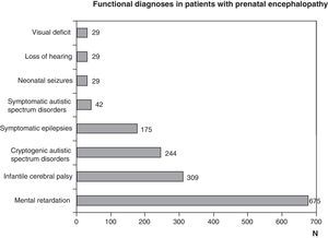 Some of the functional diagnoses seen in the 1307 children with prenatal encephalopathy without an established diagnosis. There are more diagnoses that children as each child can have more than one functional diagnosis.