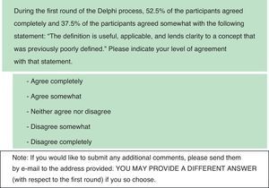 Example of item in the second round of the Delphi process. Question 2.