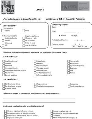 Data collection form used in the APEAS study.