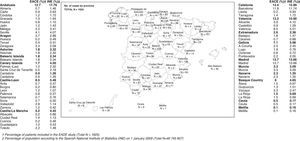 Number and percentage of included cases by province and by autonomous community.
