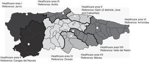 Healthcare areas in Asturias.