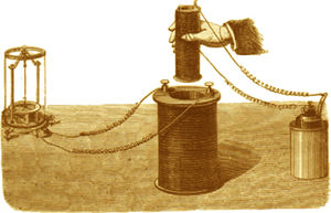 Faraday discovered electromagnetic induction after wrapping 2 copper wire solenoids around an iron cylinder; when electric current started to flow in one solenoid, an electric current was temporarily induced in the other. This phenomenon is known as mutual induction. The original apparatus is displayed in the Faraday Museum at the Royal Institution, London.
