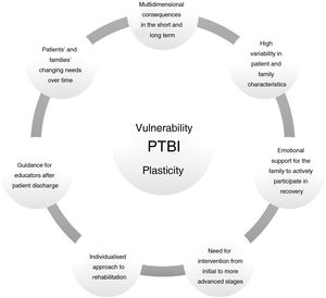 Variables with an impact on the neuropsychological rehabilitation needs of paediatric patients with acquired brain injury. PTBI: paediatric traumatic brain injury.