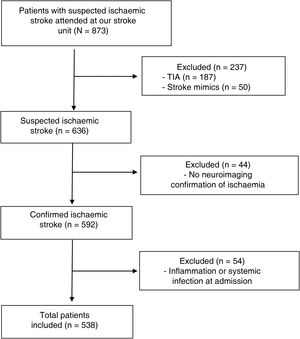 Flow chart displaying the patient selection process. TIA: transient ischaemic attack.