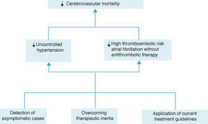 Principais linhas orientadoras para o atingimento da diminuição da mortalidade cerebrovascular.