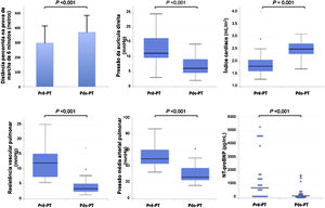Functional, haemodynamic and laboratory parameters before and after pulmonary thromboendarterectomy.