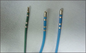 – The three types of catheters used, from left to right: 4mm/5F solid tip (Marinr®); 4mm/7F solid tip (Marinr®); and 4mm/7F open tip irrigated (Sprinklr®).
