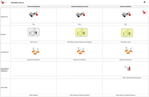 Pictograms. Pamphlet of pictograms with a graphic representation of the recommendations for the patient in each step of the procedure in relation to both pre-treatment preparation (A) and during admission and after hospital discharge (B).