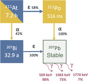Decay scheme of astatine-211.