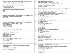 Survey with Rome II criteria for the diagnosis of irritable bowel syndrome.