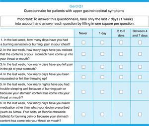 Gerd-Q questionnaire, Spanish version.