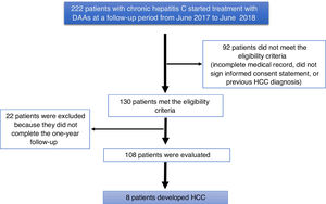 Flow diagram. DAAs: direct-acting antivirals; HCC hepatocellular carcinoma.